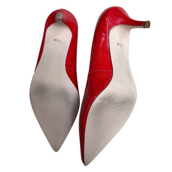 Talbots red leather pumps textured ladies US size 7.5B kitten heels career shoes - Picture 9 of 10